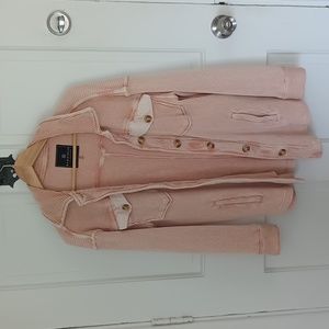 Light Pink Oversized Waffle Shacket - XS